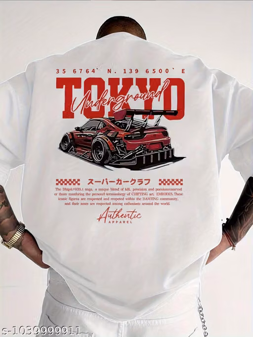 Oversize White Car Tokyo Print T-Shirt
