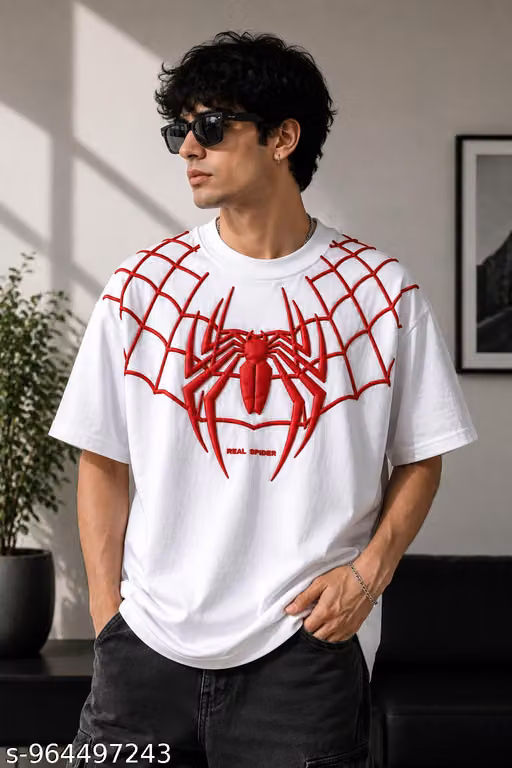 Buy Heavy Spider Puff Print Oversized Downshoulder Tees tshirts online India